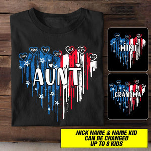 Personalized Aunt & Auntie Flag Heart Independence Day Tshirt Printed 22JUL-HC08