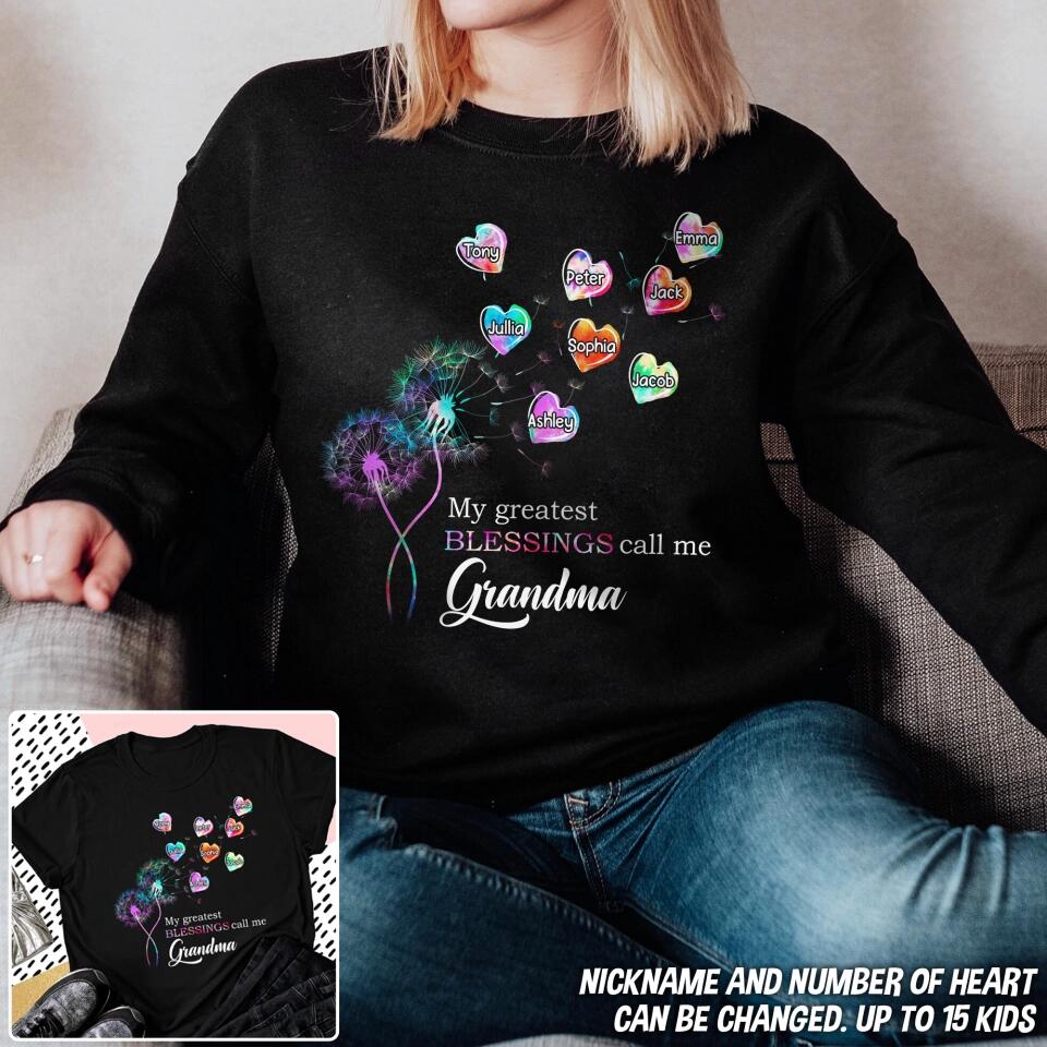 Personalized Grandma Flower heart Tshirt or Sweatshirt Printed QTDT1602