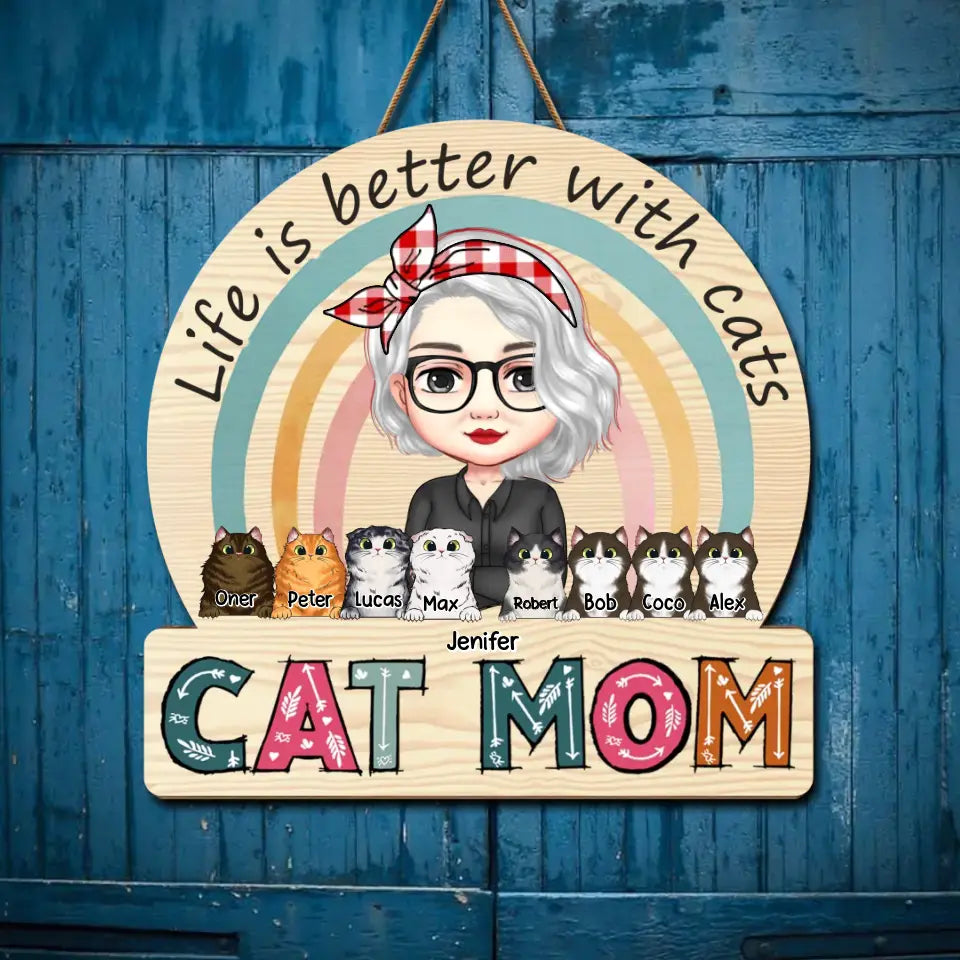 Personalized Life Is Better With Cats Cat Mom Wood Sign Printed PNPN2505