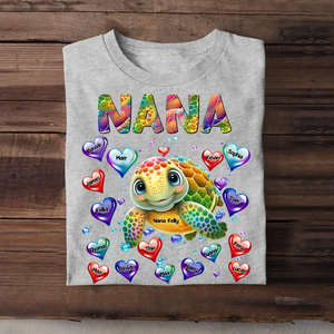 Personalized Turtle Colorful Art Grandma Nana Mom Aunt Custom Kids Name 2D Tshirt