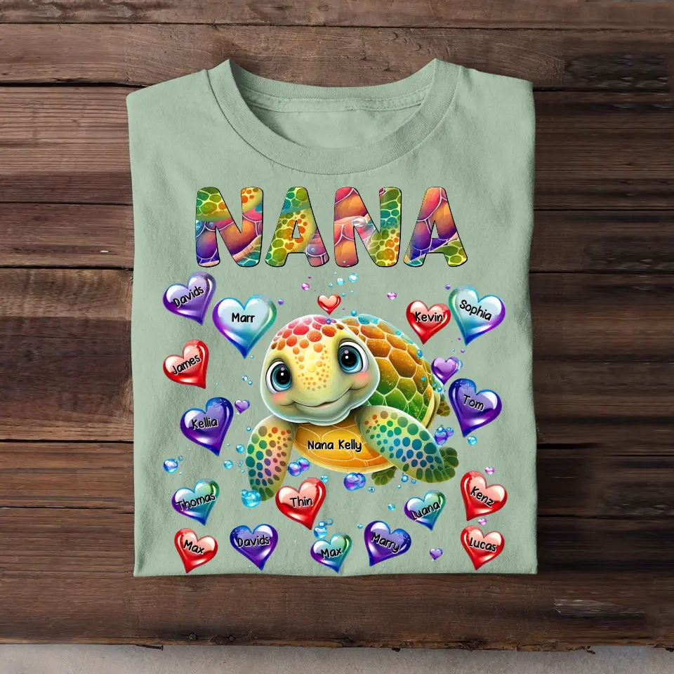 Personalized Turtle Colorful Art Grandma Nana Mom Aunt Custom Kids Name 2D Tshirt