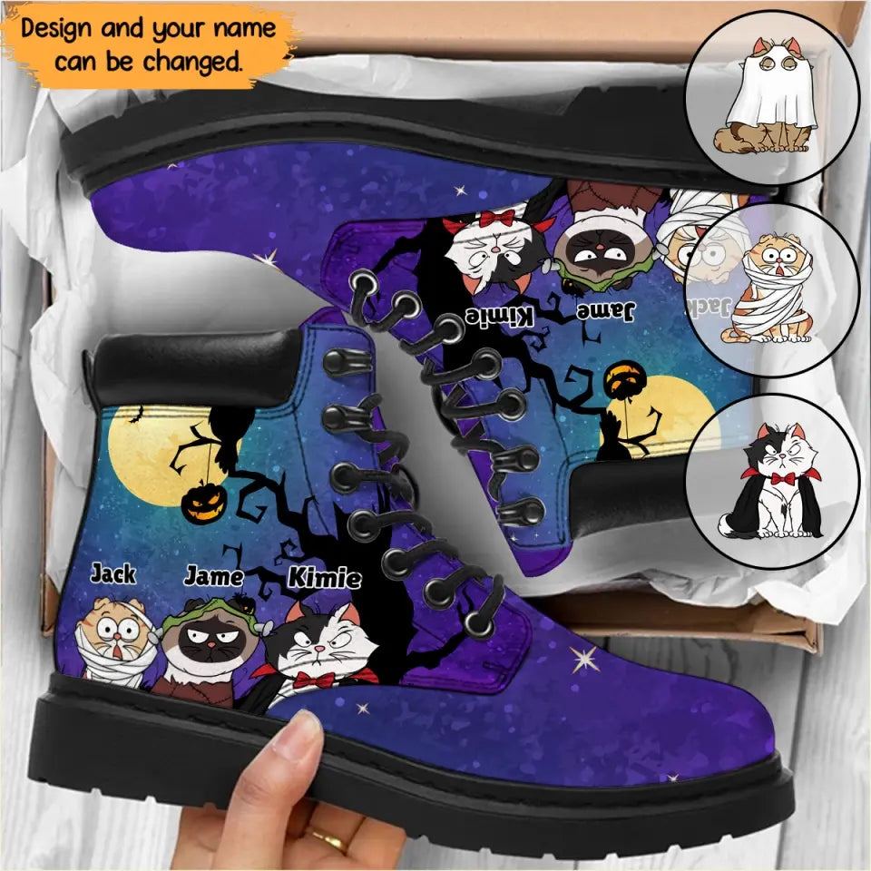 Personalized Halloween Cat Gift Cat Lovers Gift Custom Name Leather Boots Printed DNL23351