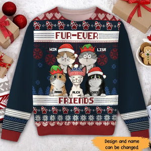 Personalized Fur-ever Friends Cat Xmas Christmas Gift Ugly Sweater Printed QTHN637