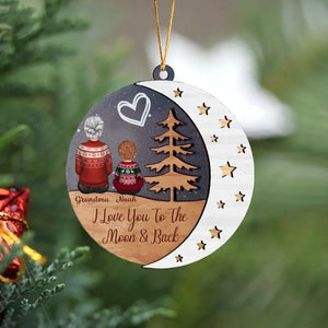 Personalized I Love You To The Moon & Back Grandma & Kid Name Wooden Ornament 2 Layer Printed KVH23737