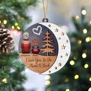 Personalized I Love You To The Moon & Back Grandma & Kid Name Wooden Ornament 2 Layer Printed KVH23737