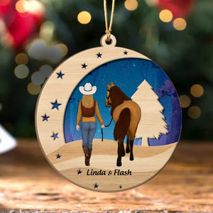 Personalized Horse Girl Crescent Moon Wooden Ornament 2 Layer Printed KVH23751