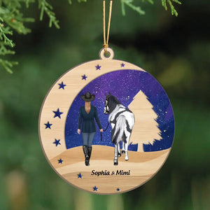 Personalized Horse Girl Crescent Moon Wooden Ornament 2 Layer Printed KVH23751