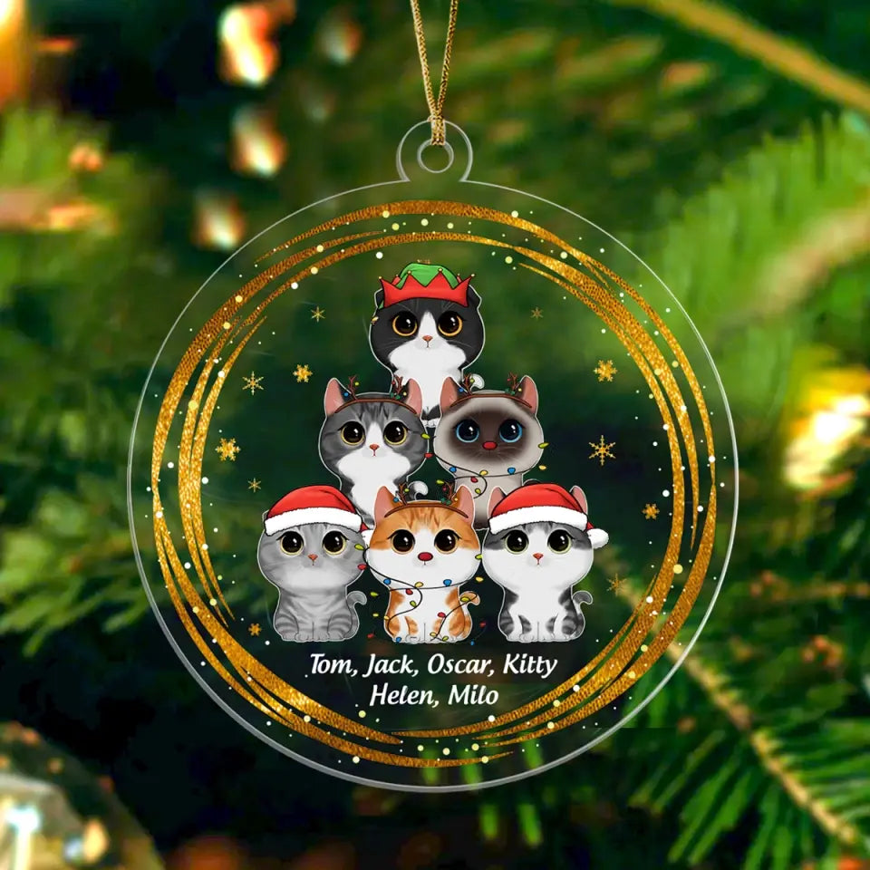 Personalized Xmas Cat Custom Names Christmas Gift Acrylic Ornament Printed PTN23753