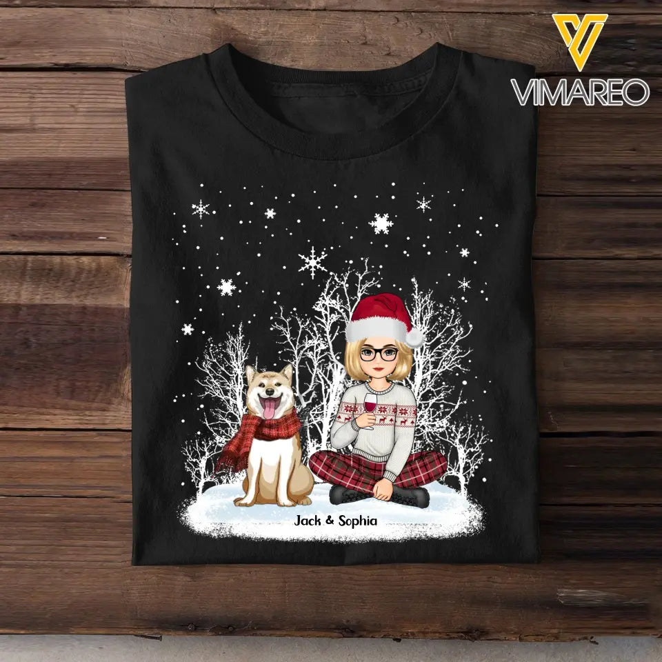 Personalized Dog & Girl Xmas Snow Hoodie 2D Printed PTN23668