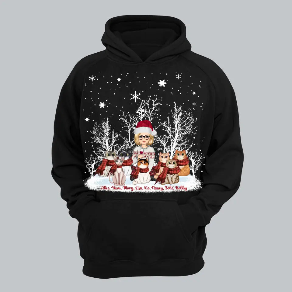 Personalized Girl Xmas Cat Mom Cat Xmas Hoodie 2D Printed VQ23778