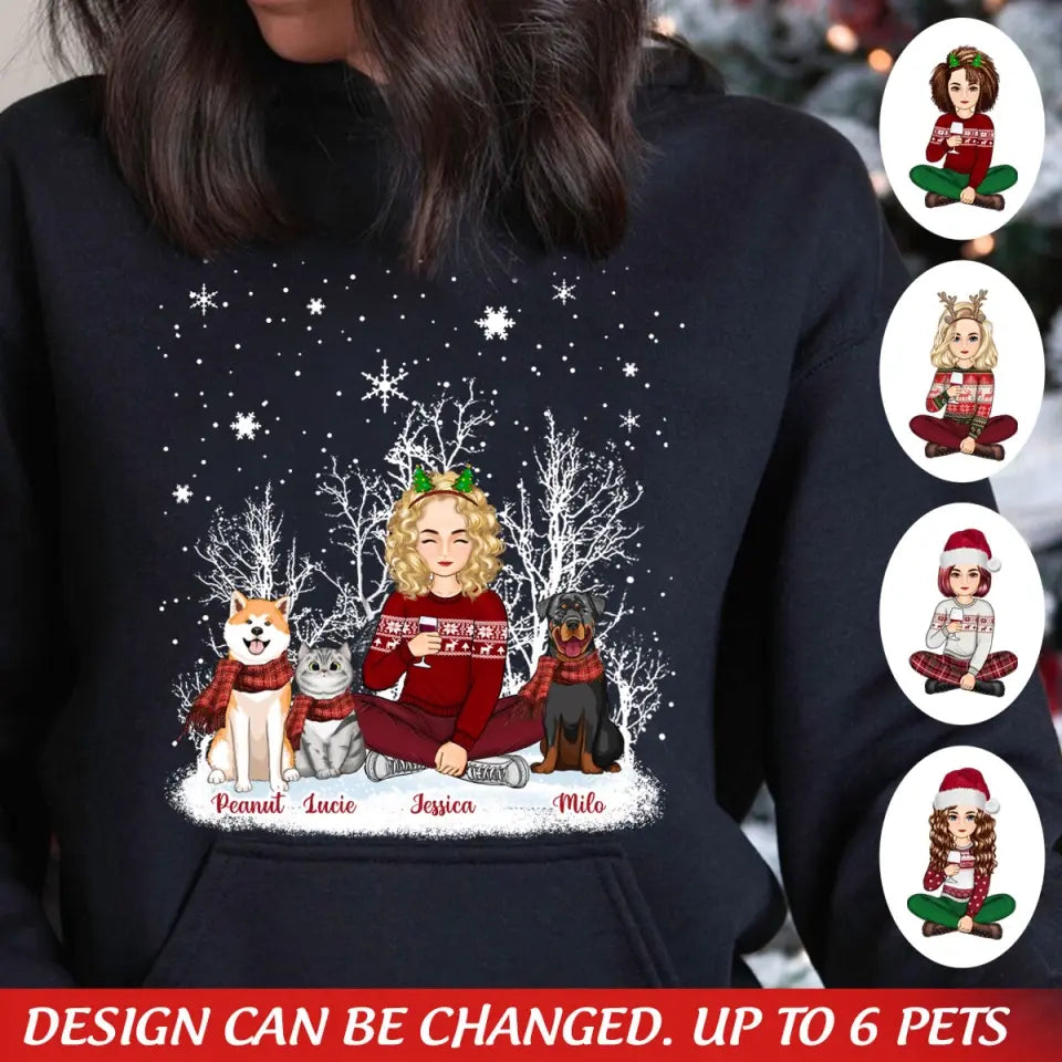 Personalized Dog Lovers Cat Lovers Girl Xmas Snow Hoodie 2D Printed VQ23792