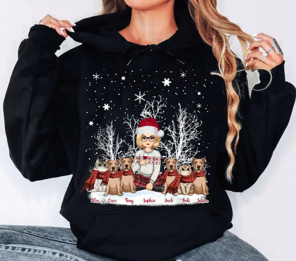 Personalized Dog Lovers Cat Lovers Girl Xmas Snow Hoodie 2D Printed VQ23792