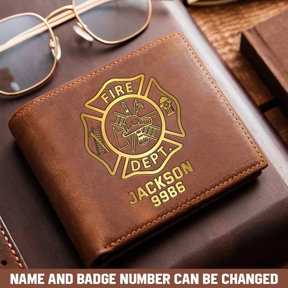 Personalized Firefighter Department Custom Name & ID Leather Wallet QTKH23801