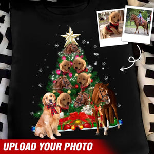 Personalized Upload Your Horse or Dog Photo Christmas Tree T-shirt Printed KVH23804