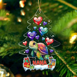 Personalized Turtle Grandma Hearts & Kid Names Christmas Tree Acrylic Ornament Printed PTN23815