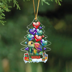 Personalized Turtle Grandma Hearts & Kid Names Christmas Tree Acrylic Ornament Printed PTN23815