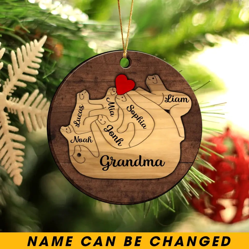 Personalized Grandma's Sloth With Kid Names Wooden Ornament 2 Layer Printed NMTKVH23831