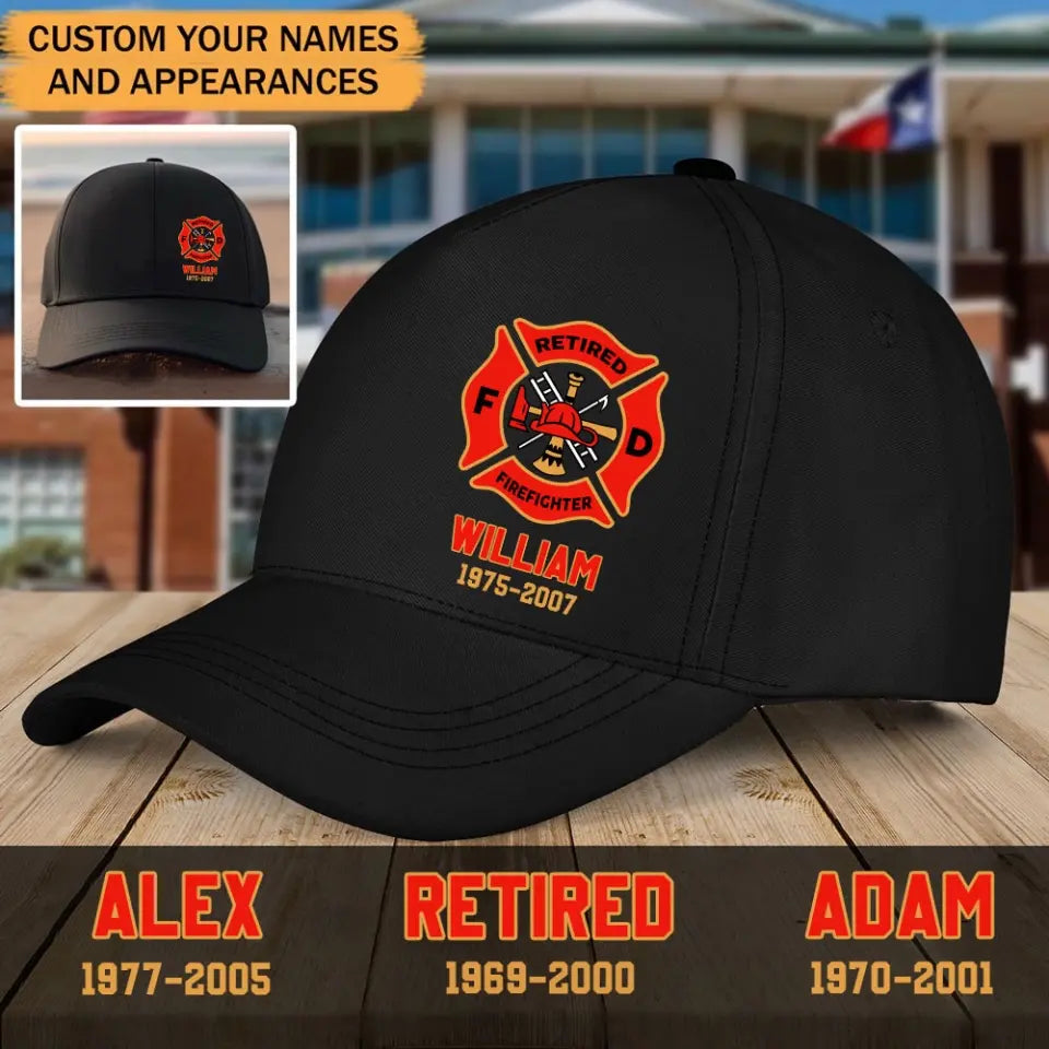 Personalized Firefighter Retired Black Cap QTHN845