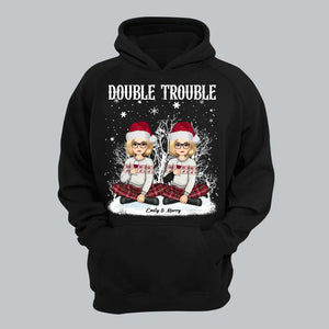 Personalized Bestie Double Trouble Girl Xmas Hoodie 2D Printed PTN23840