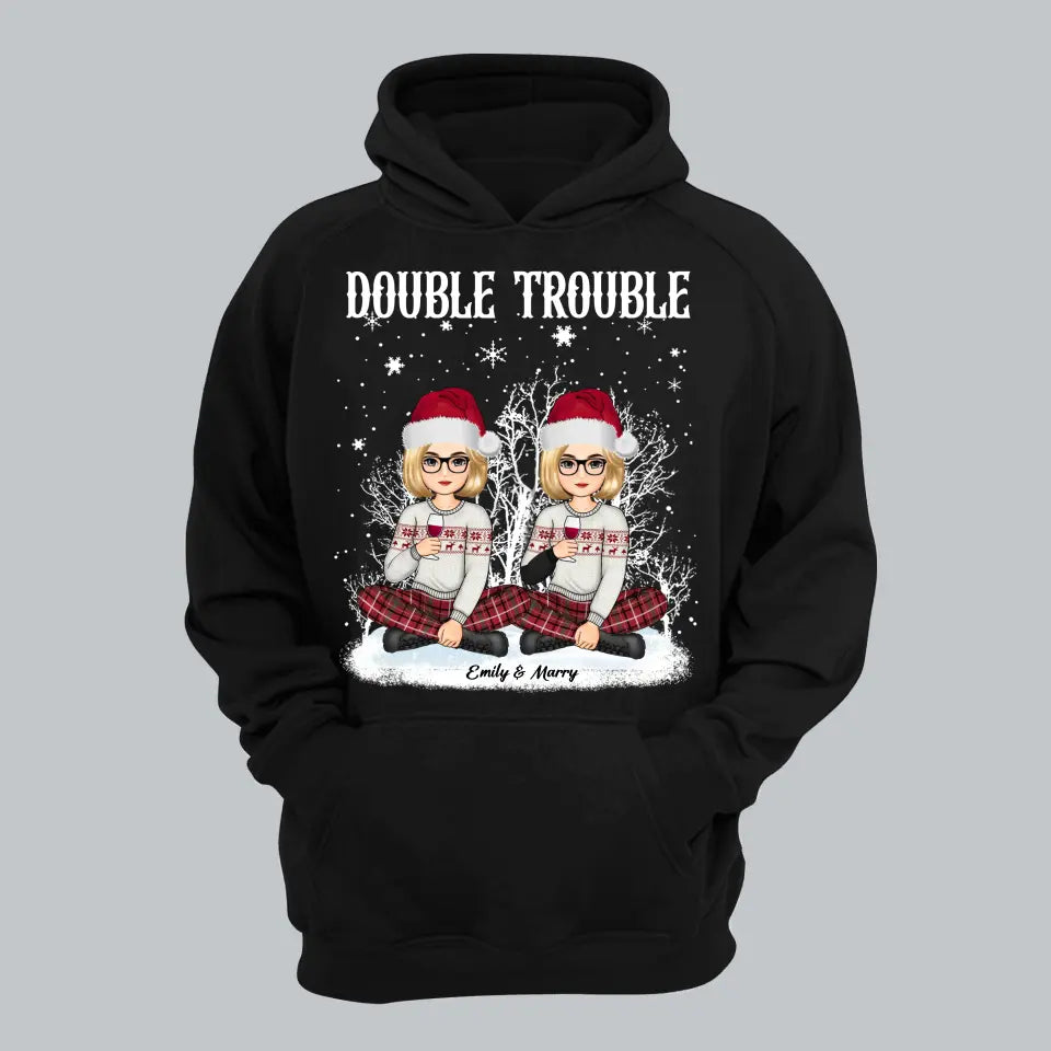 Personalized Bestie Double Trouble Girl Xmas Hoodie 2D Printed PTN23840