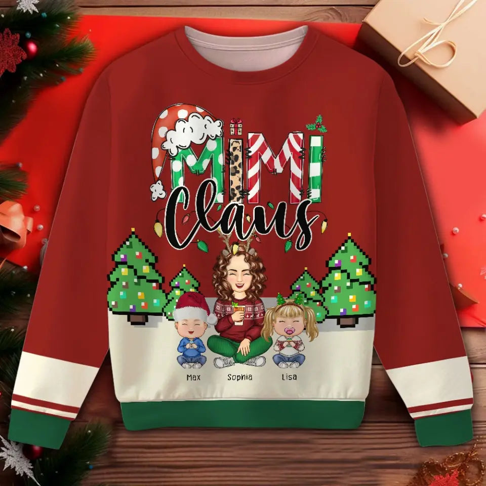 Personalized Mimi Claus Grandma with Kid Names Sweatshirt 3D Printed MTHN23812