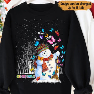 Personalized Grandma Snowman & Kid Names Christmas Gift Sweatshirt Printed KVH23857