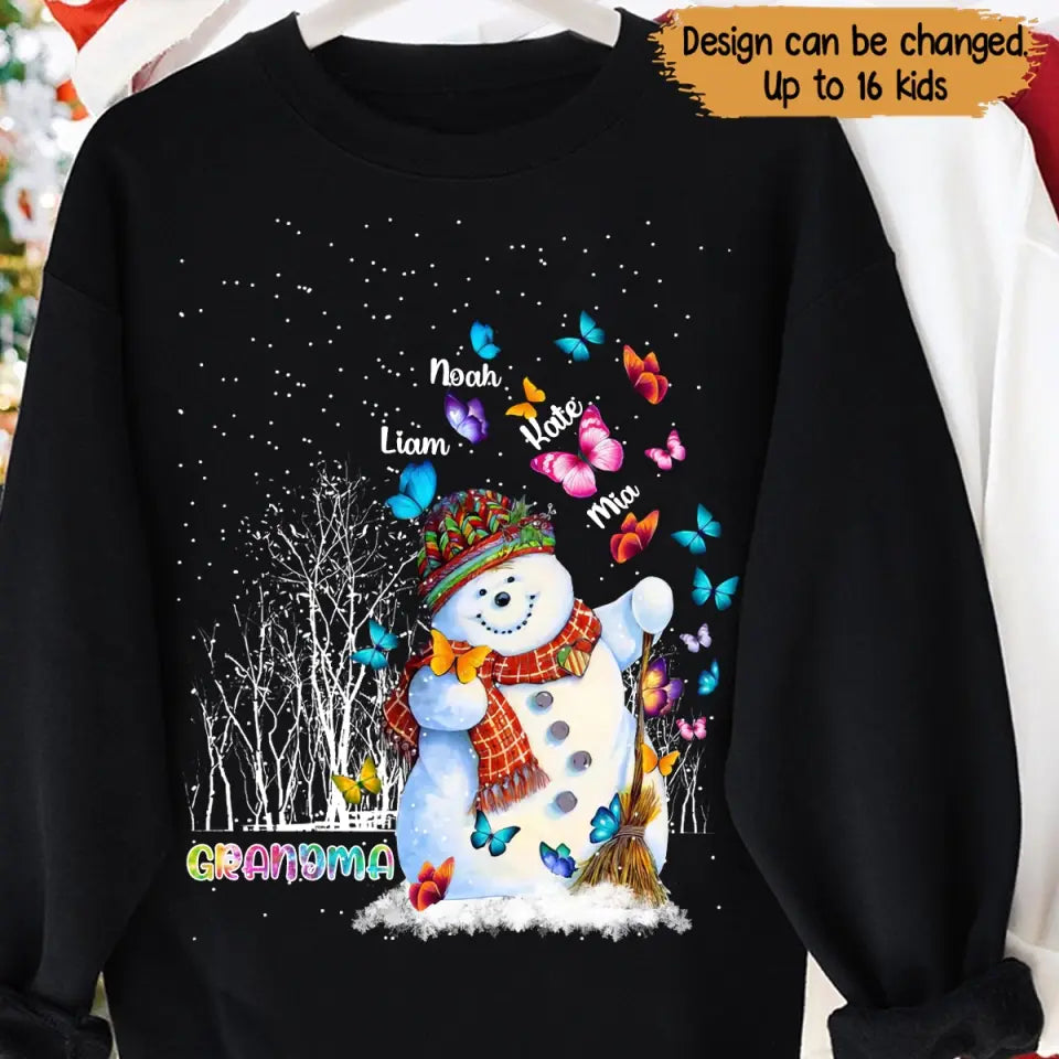 Personalized Grandma Snowman & Kid Names Christmas Gift Sweatshirt Printed KVH23857