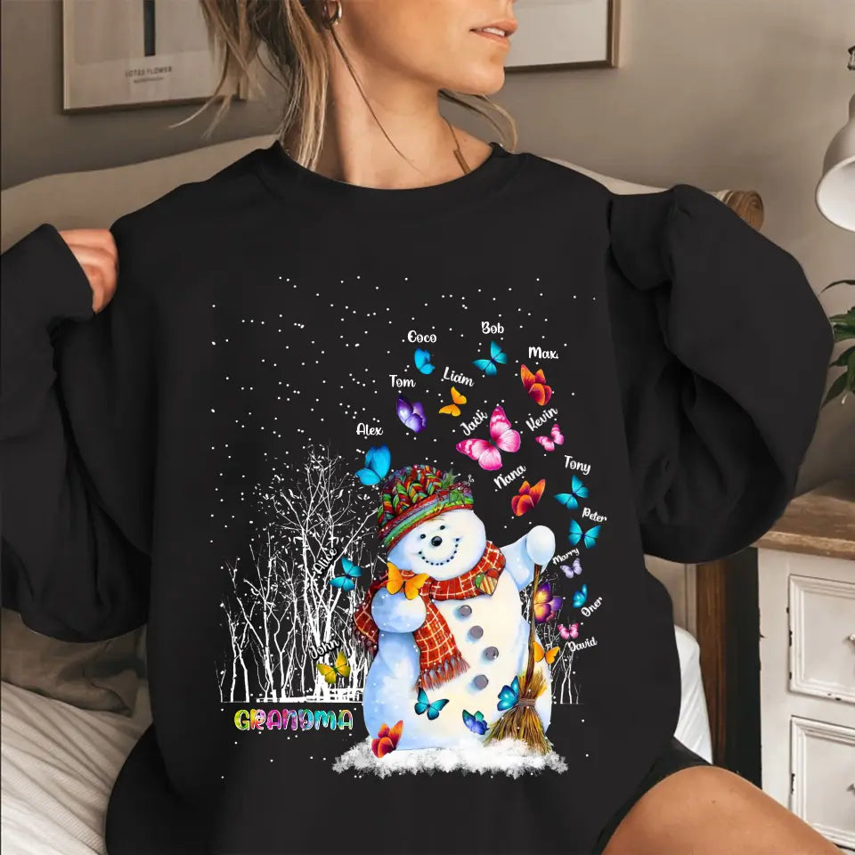 Personalized Grandma Snowman & Kid Names Christmas Gift Sweatshirt Printed KVH23857