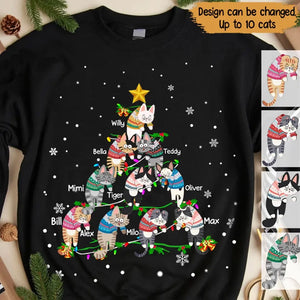 Personalized Cat Christmas Tree Xmas Gift Sweatshirt Printed HTHVQ23861