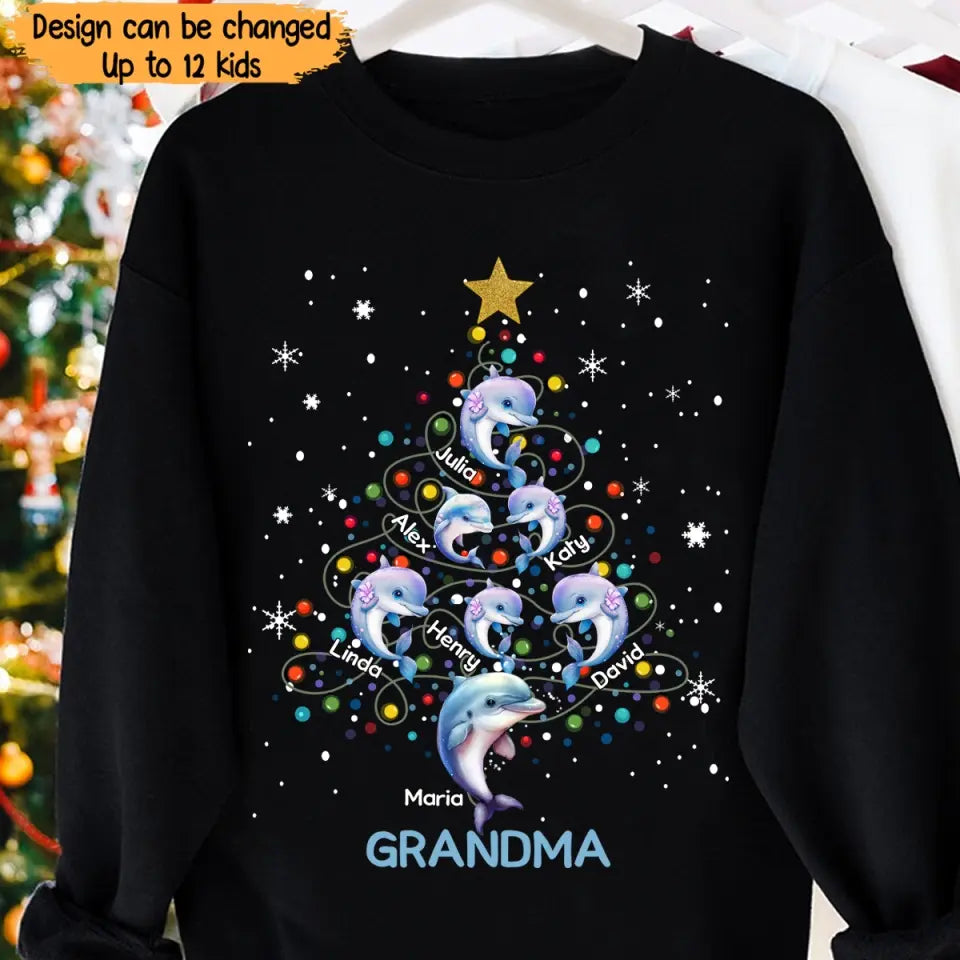 Personalized Dolphin Grandma Christmas Tree Xmas Gift Sweatshirt PrintedNTMTPTN23781