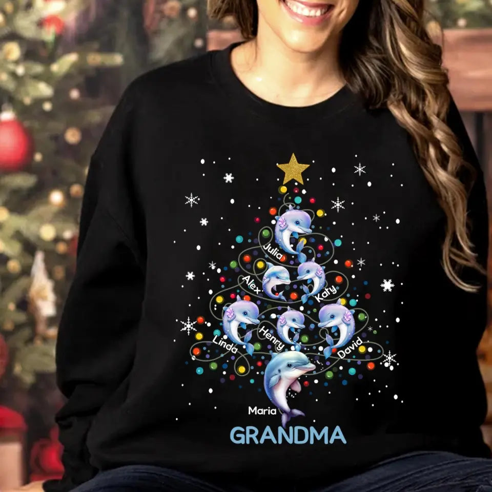 Personalized Dolphin Grandma Christmas Tree Xmas Gift Sweatshirt PrintedNTMTPTN23781