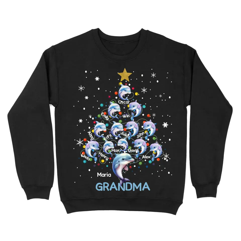 Personalized Dolphin Grandma Christmas Tree Xmas Gift Sweatshirt PrintedNTMTPTN23781