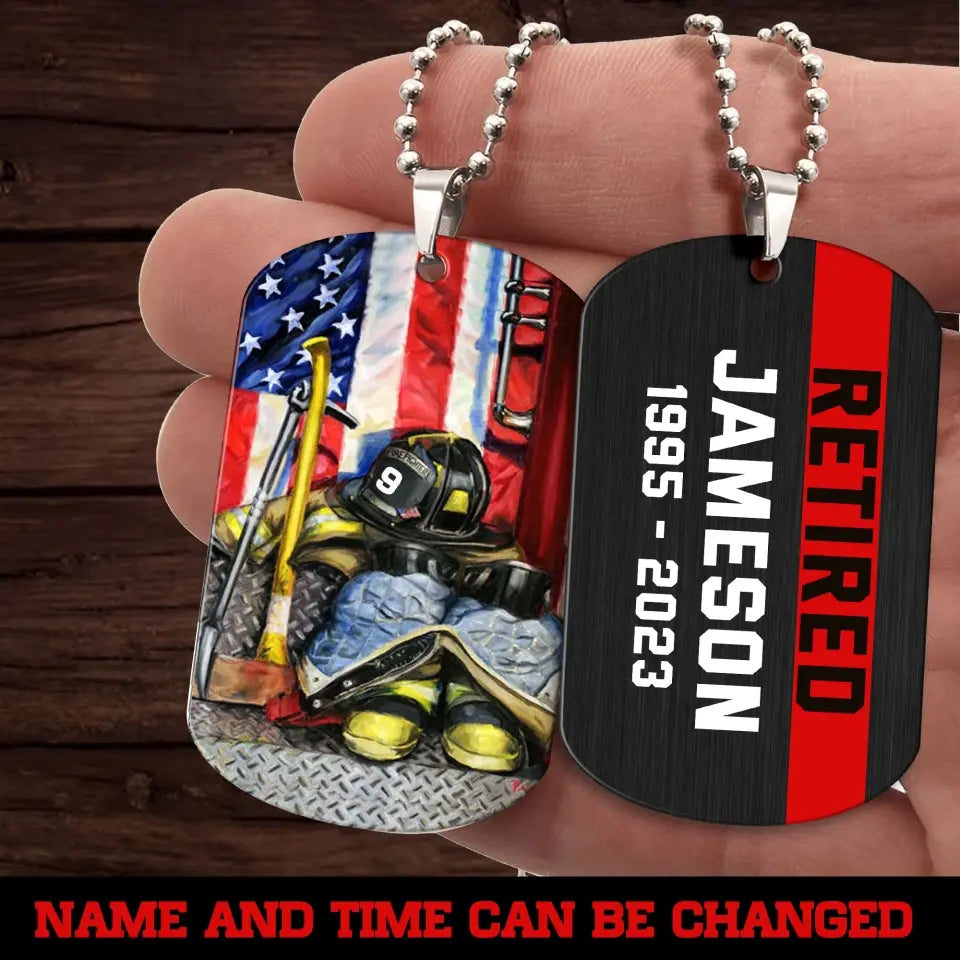 Personalized Firefighter Retired Dog Tag Printed QTPN877