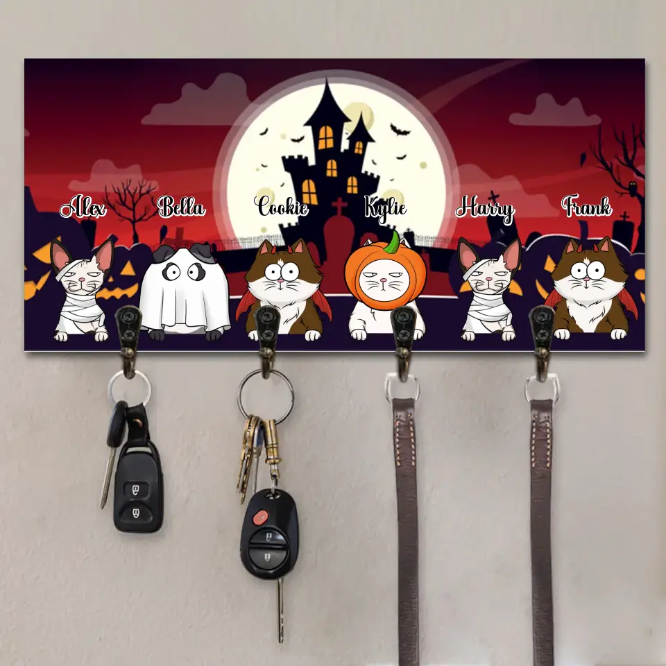 Personalized Cat Halloween Cat Lovers Gift Key Holder Printed MTDNL23304