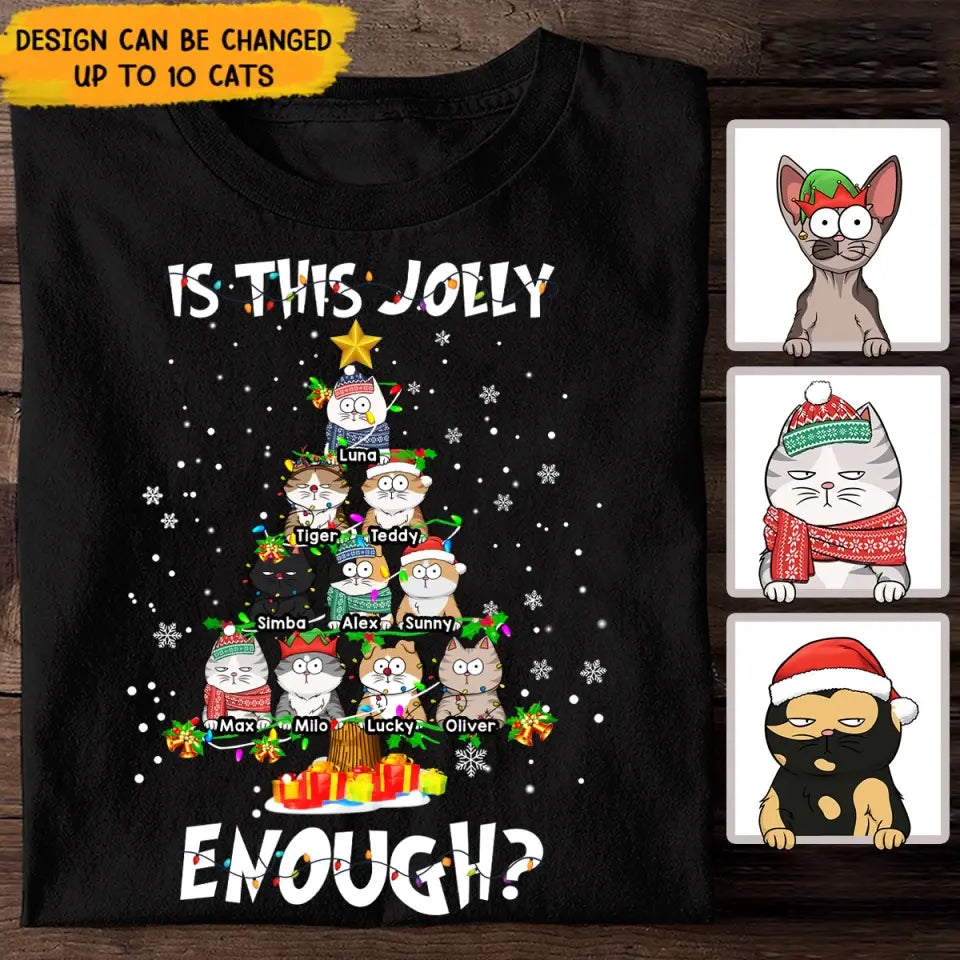 Personalized Is This Jolly Enough Cat Xmas Light Tree T-shirt Printed HTHVQ23879