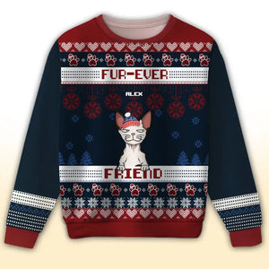 Personalized Fur-ever Friends Cat Xmas Christmas Gift Ugly Sweater Printed QTHN637