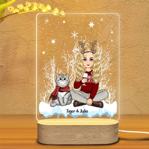 Personalized Cat Mom Cat Lovers Girl Xmas Snow LED Night Light Acrylic LED Lamp Printed LDMVQ23885