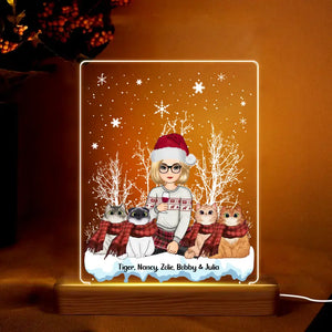 Personalized Cat Mom Cat Lovers Girl Xmas Snow LED Night Light Acrylic LED Lamp Printed LDMVQ23885