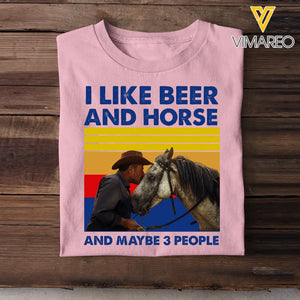 Personalized Upload Your Horse Photo I Like Beer And Horse And Maybe 3 People T-shirt Printed KVH23919