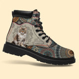 Personalized Upload Your Cat Photo Leather Boots Printed VQ23937