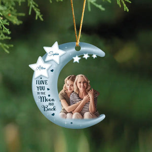 Personalized Upload Your Photo I Love You To The Moon And Back Gift For Mother For Grandma Crescent Moon Acrylic Ornament Printed HTHHN23977