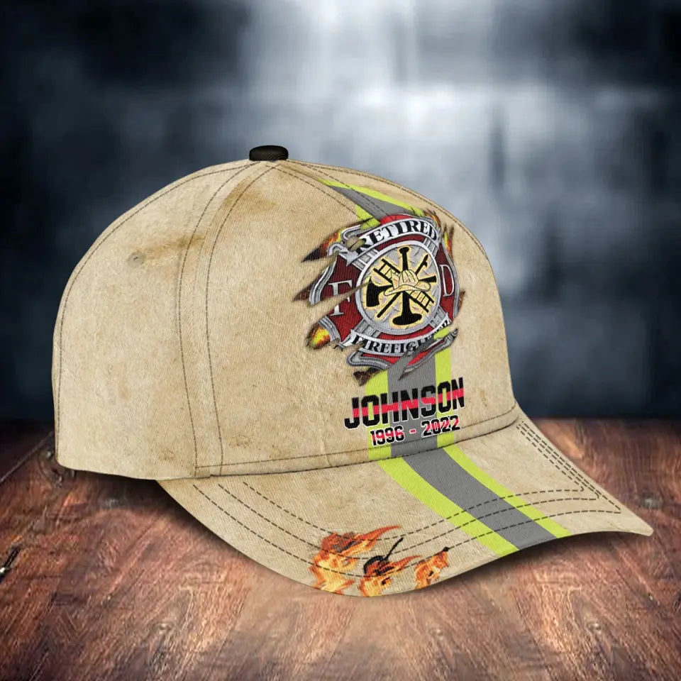 Personalized Retired Firefighter 3D Cap Printed QTVQ974