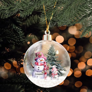 Personalized Grandma Snowman Custom Name Christmas Gift Pink Snowball 3D Ball Ornament Printed NTMTHN23982