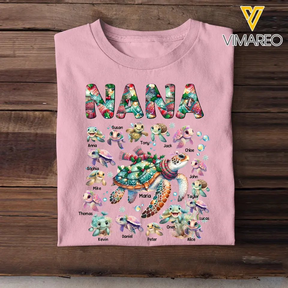 Personalized Nana Grandma Turtles & Kid Names T-shirt Printed LVA231019