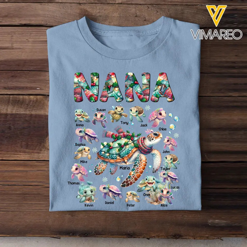 Personalized Nana Grandma Turtles & Kid Names T-shirt Printed LVA231019