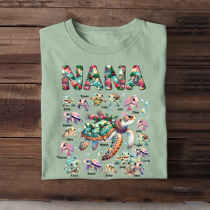 Personalized Nana Grandma Turtles & Kid Names T-shirt Printed LVA231019