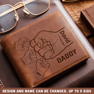 Personalized Hands Clenched Custom Father & Kid Names Gift for Dad Laser Leather Wallet QTKH231023