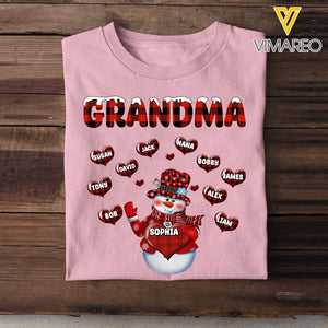 Personalized Grandma Snowman Hearts & Kid Names Christmas Gift T-shirt Printed HN231026