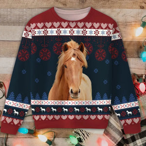 Personalized Upload Your Photo Horse Christmas Gift Ugly Sweater Printed LDMVQ231029