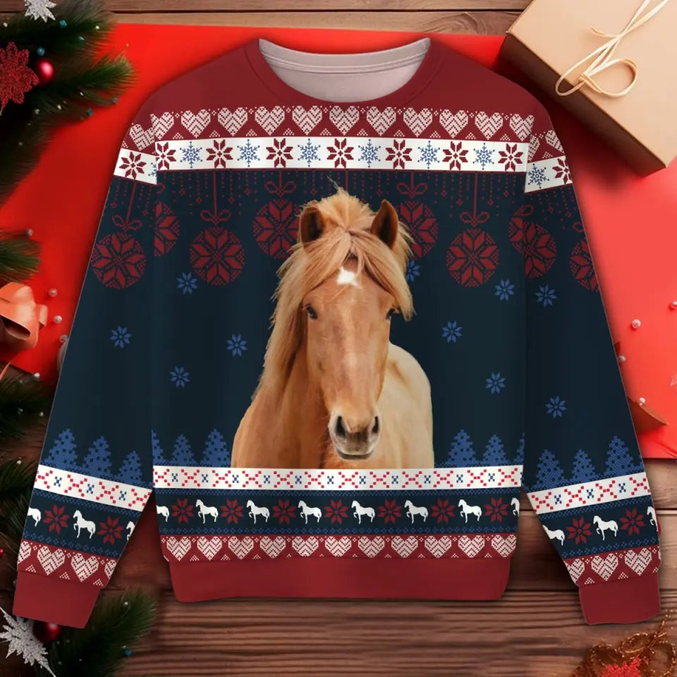 Personalized Upload Your Photo Horse Christmas Gift Ugly Sweater Printed LDMVQ231029